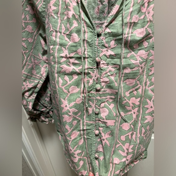 Cleobella | Whitley Ruffle Sleeve Button Front Split V-neck‎ Tie Boho Blouse XL - Picture 6 of 13